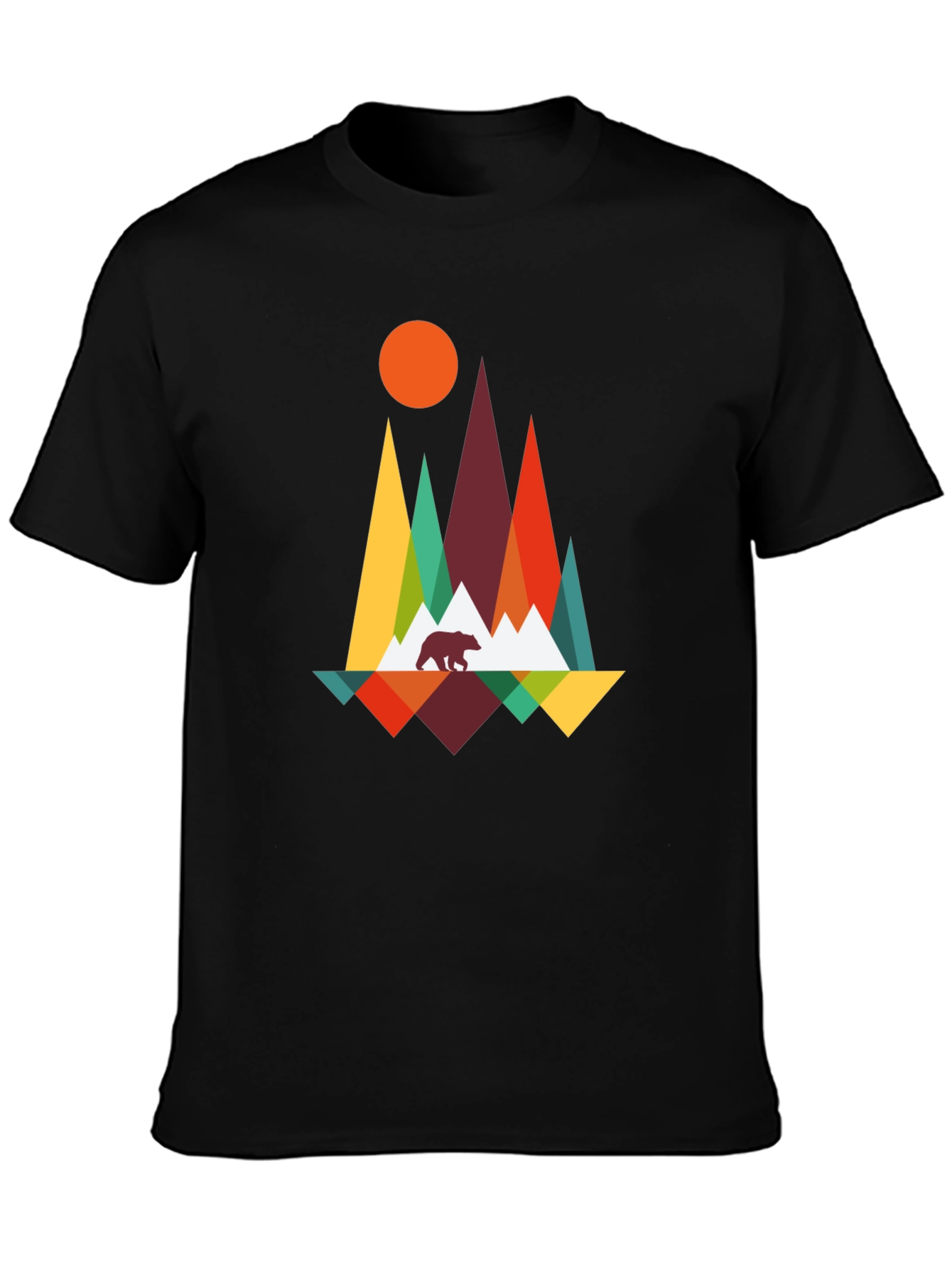 Geometric Mountain Bear Graphic Tee - Black