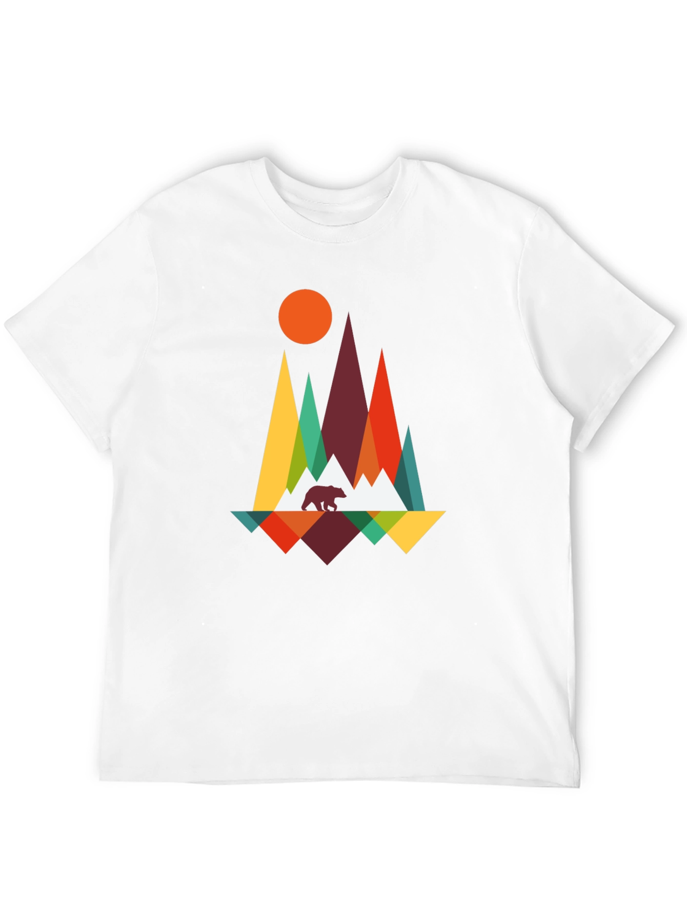 Geometric Mountain Bear Graphic Tee - Black