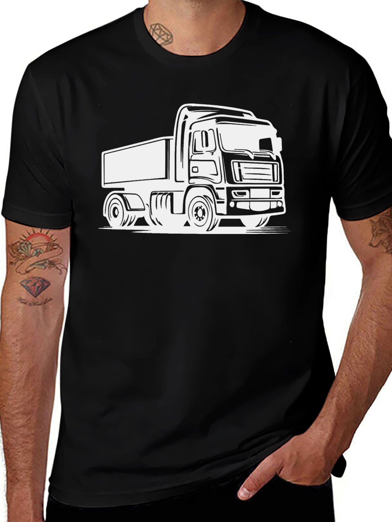 Truck Graphic Tee - Black Cotton T-Shirt