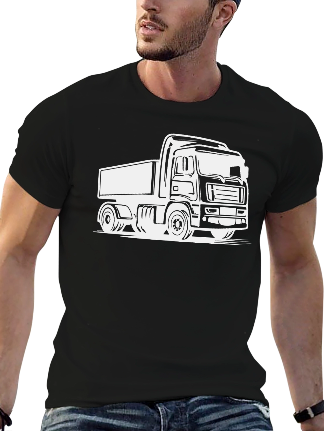 Truck Graphic Tee - Black Cotton T-Shirt