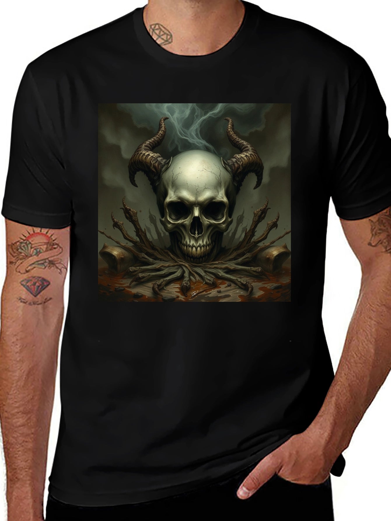 Skull Horns Graphic Tee - Black
