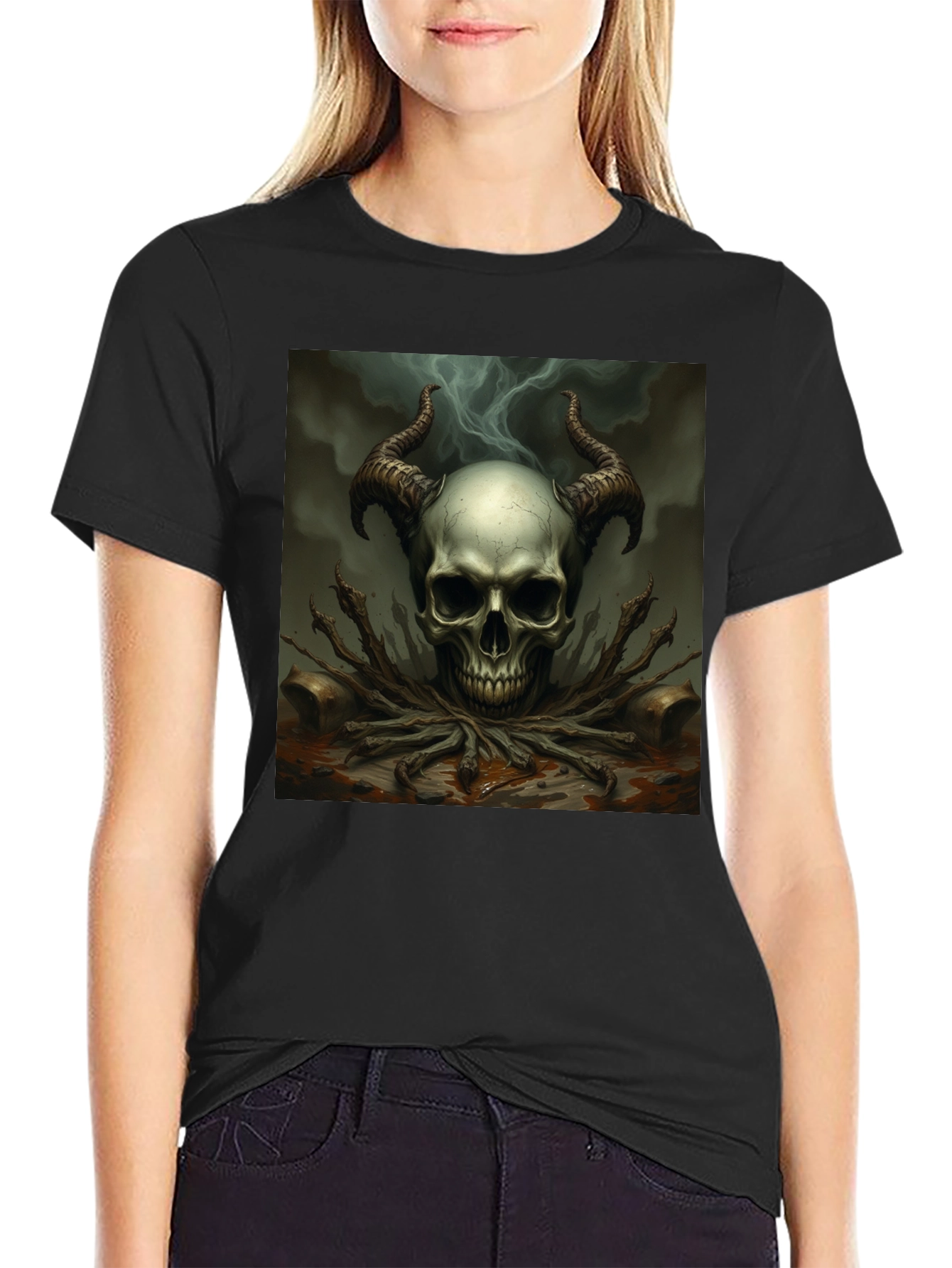 Skull Horns Graphic Tee - Black