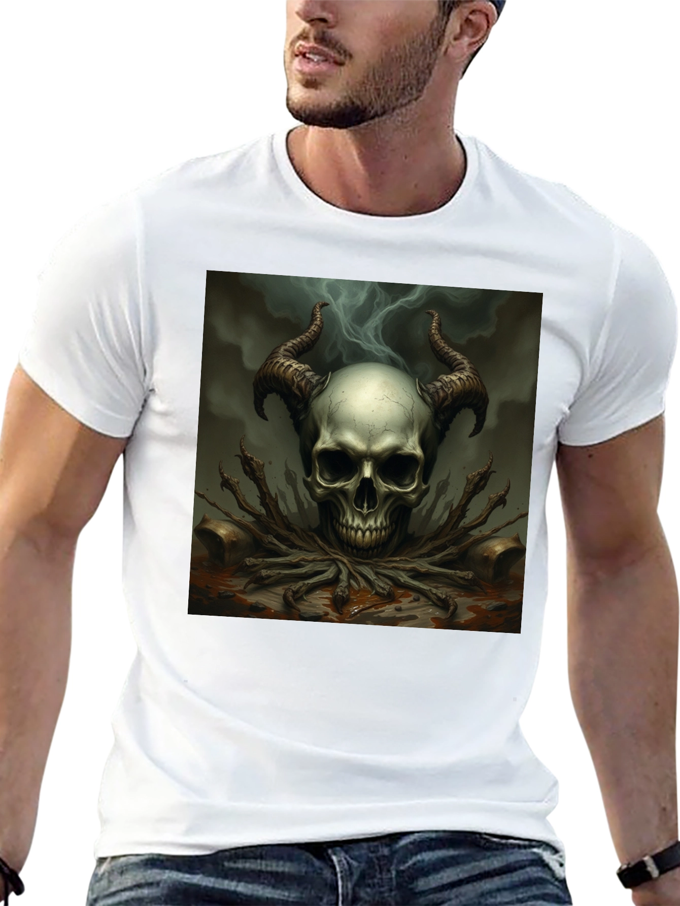 Skull Horns Graphic Tee - Black
