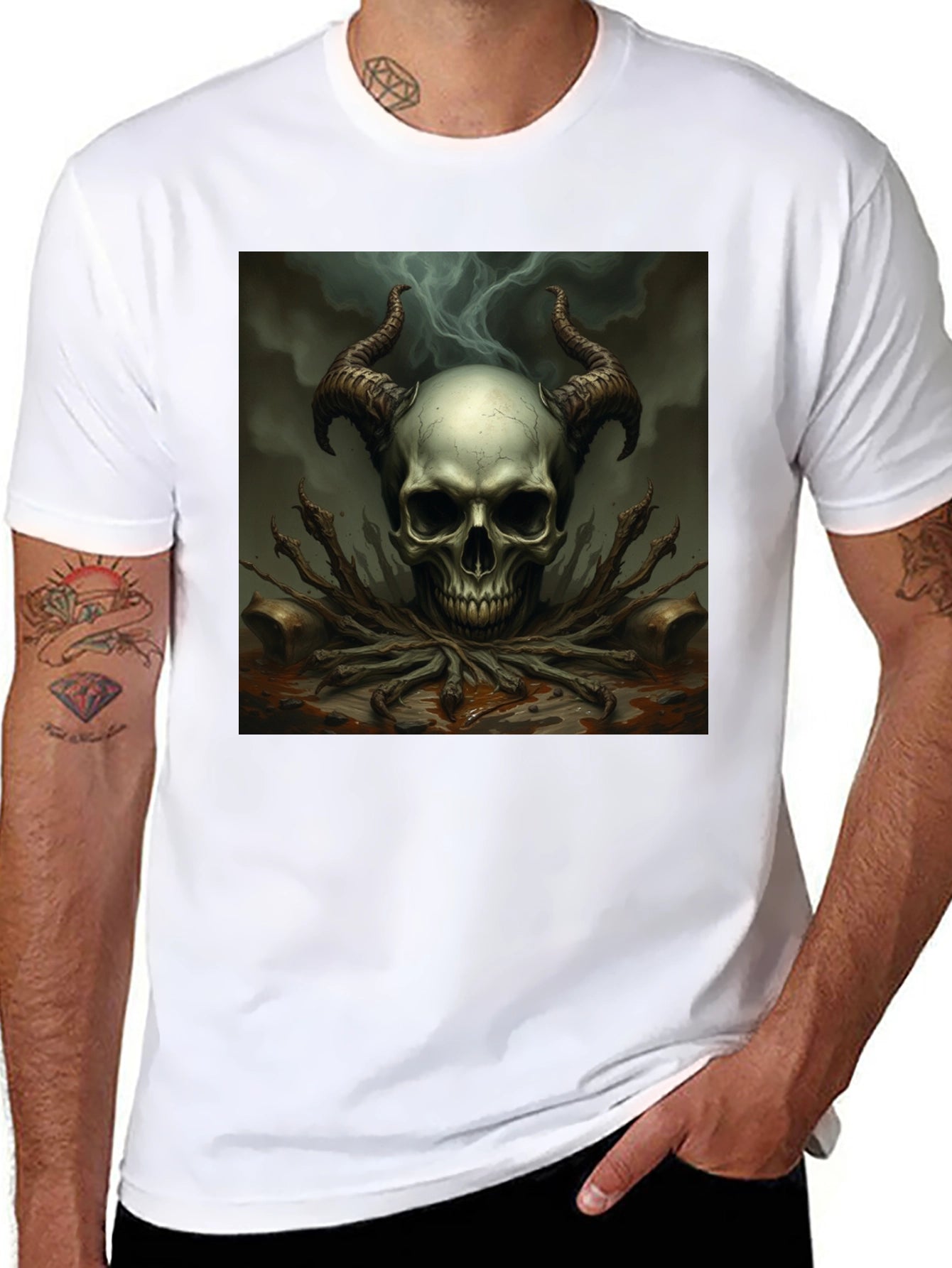 Skull Horns Graphic Tee - Black