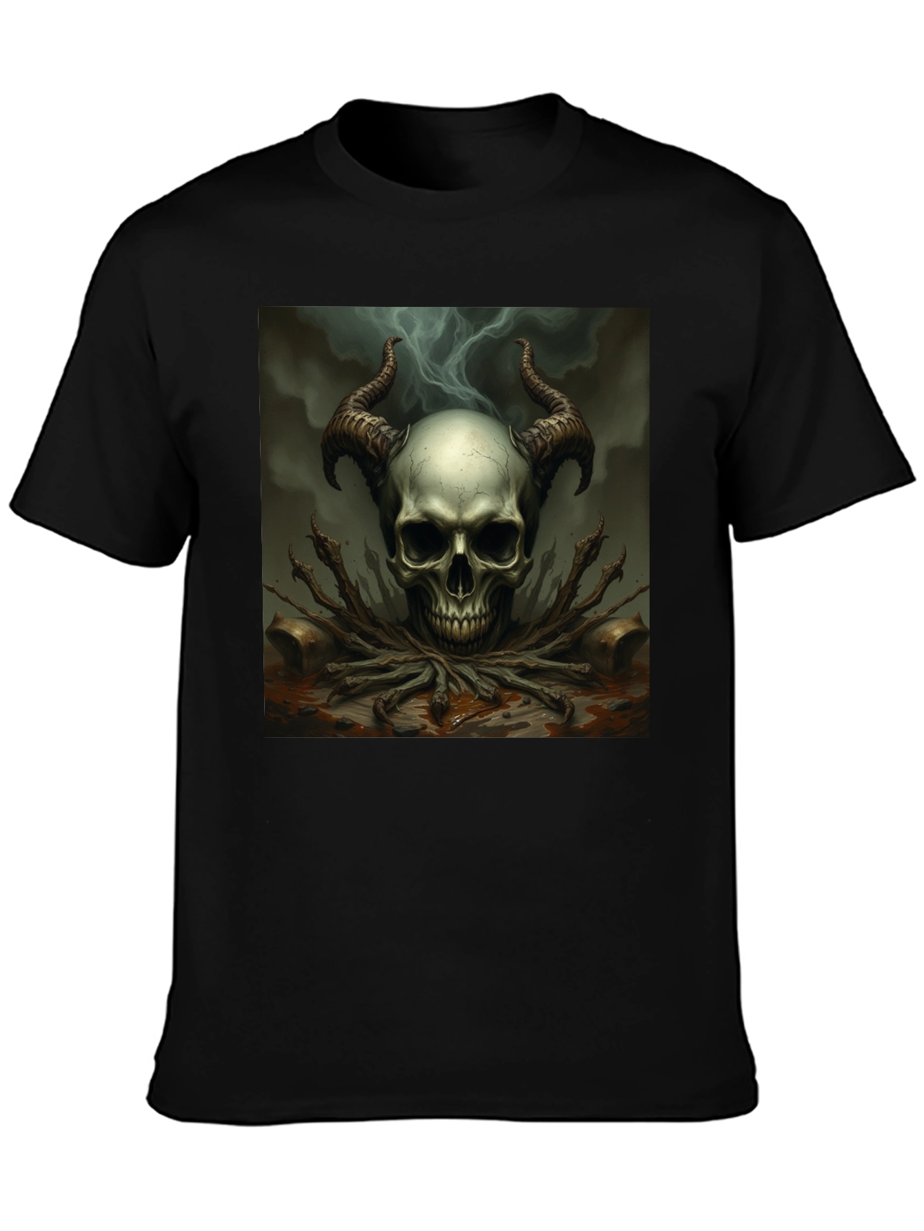 Skull Horns Graphic Tee - Black