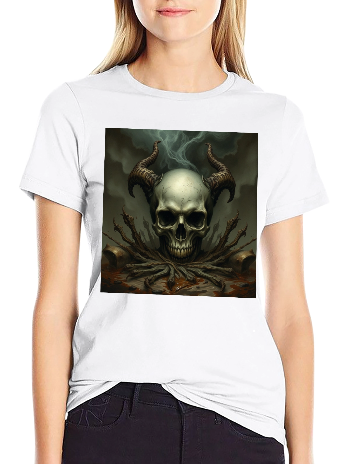 Skull Horns Graphic Tee - Black