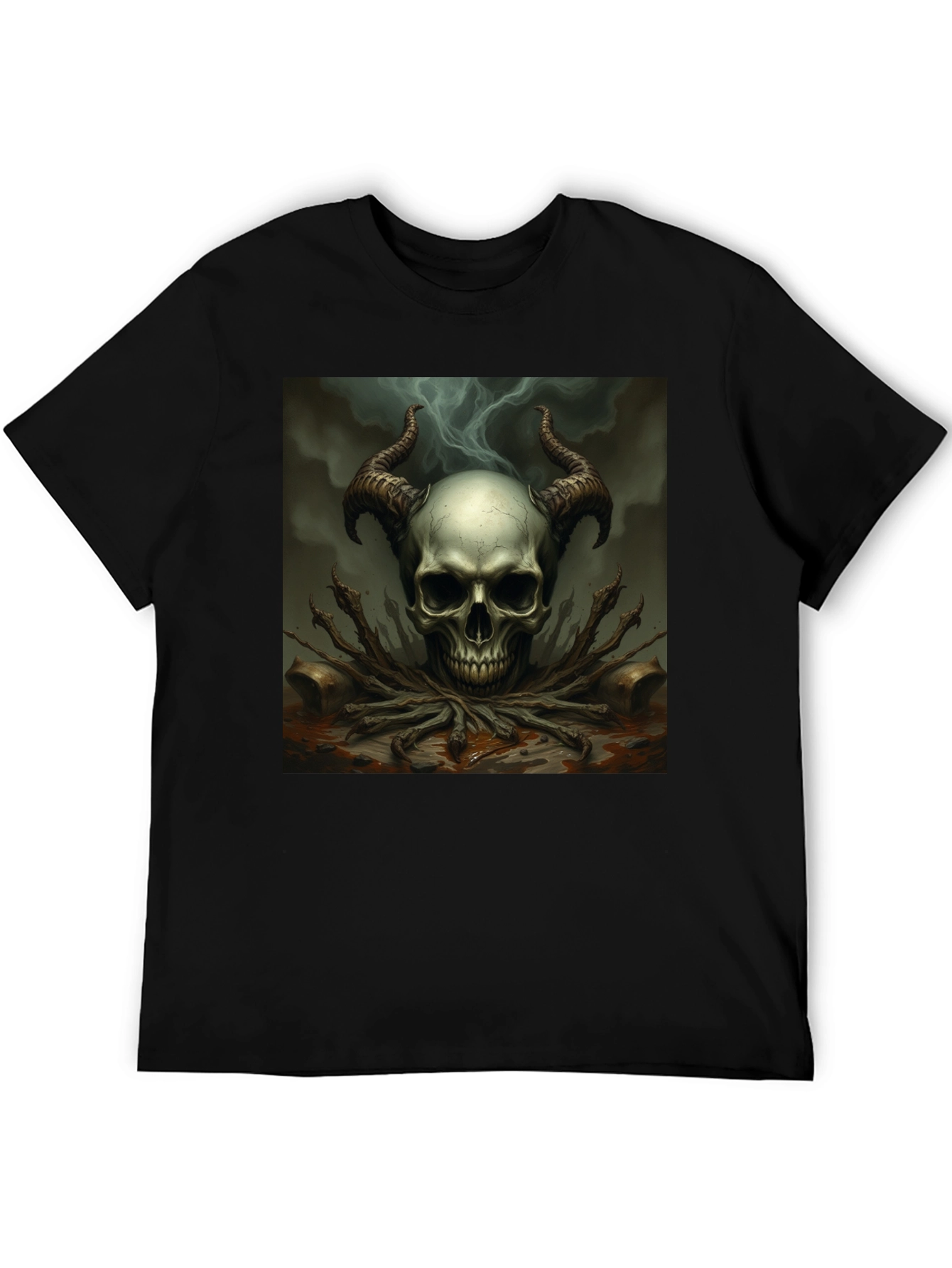 Skull Horns Graphic Tee - Black