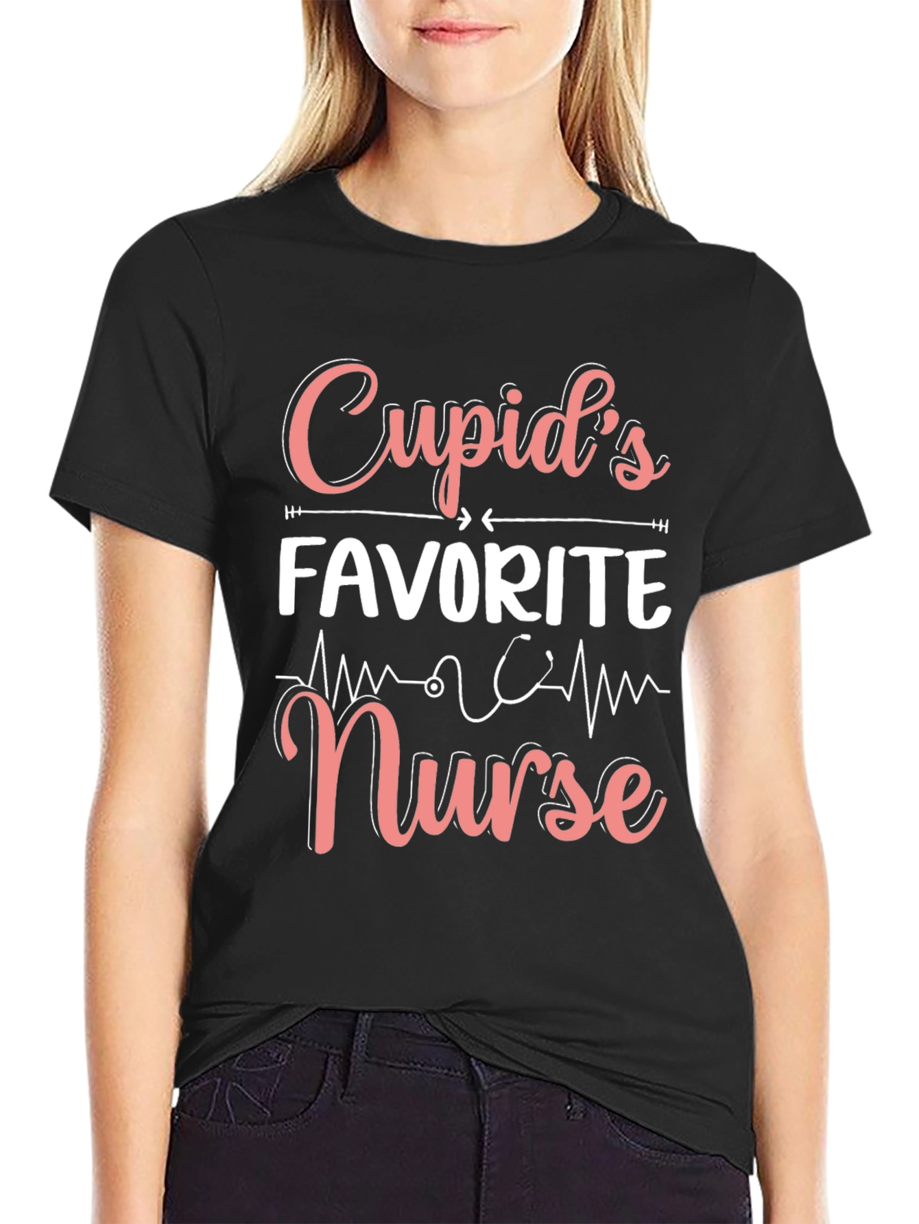 Cupids Favorite Nurse Graphic T-Shirt - Black