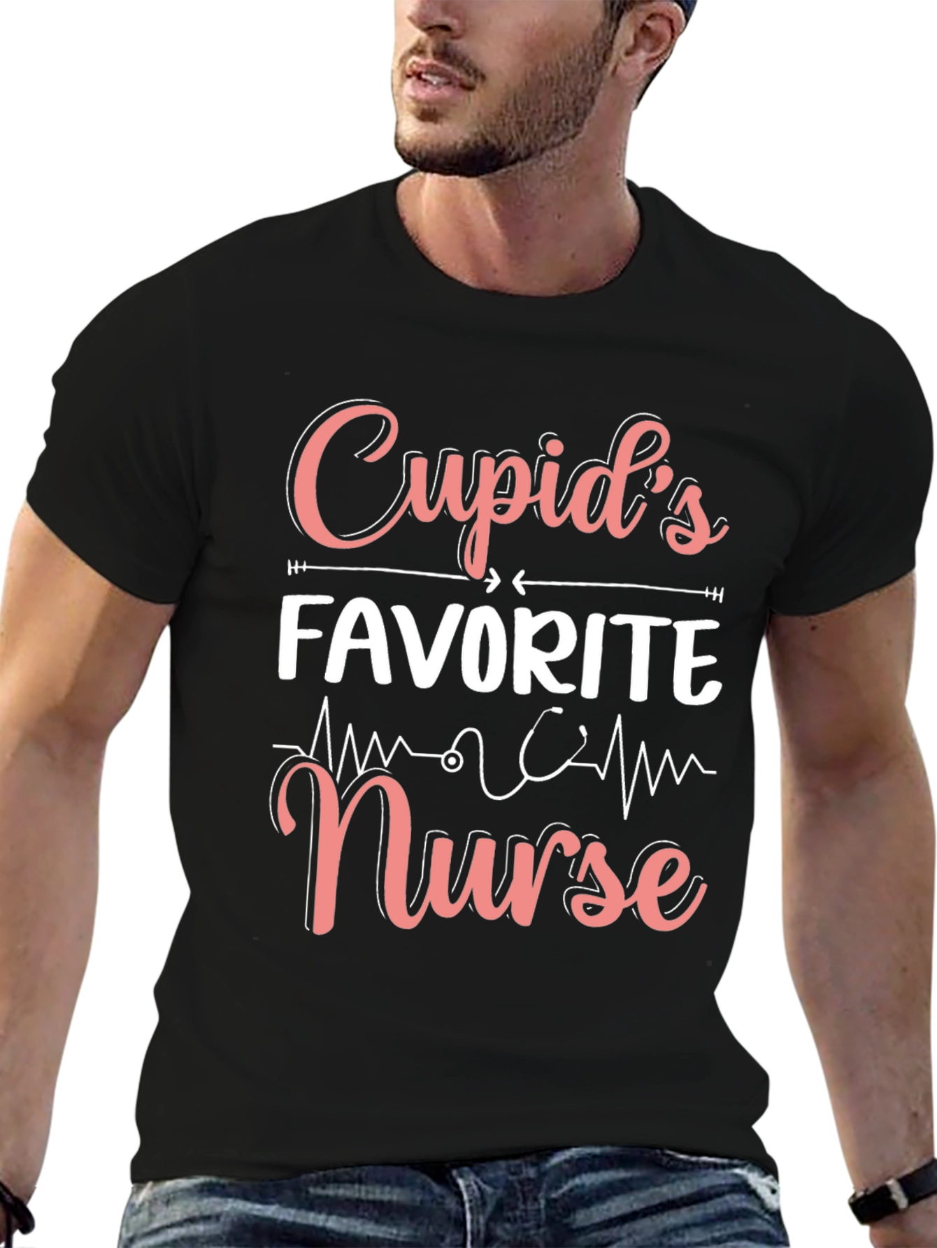 Cupids Favorite Nurse Graphic T-Shirt - Black