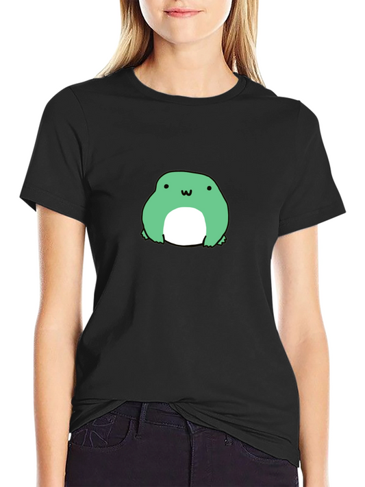 Cute Frog Graphic Tee - Black Cotton T-Shirt