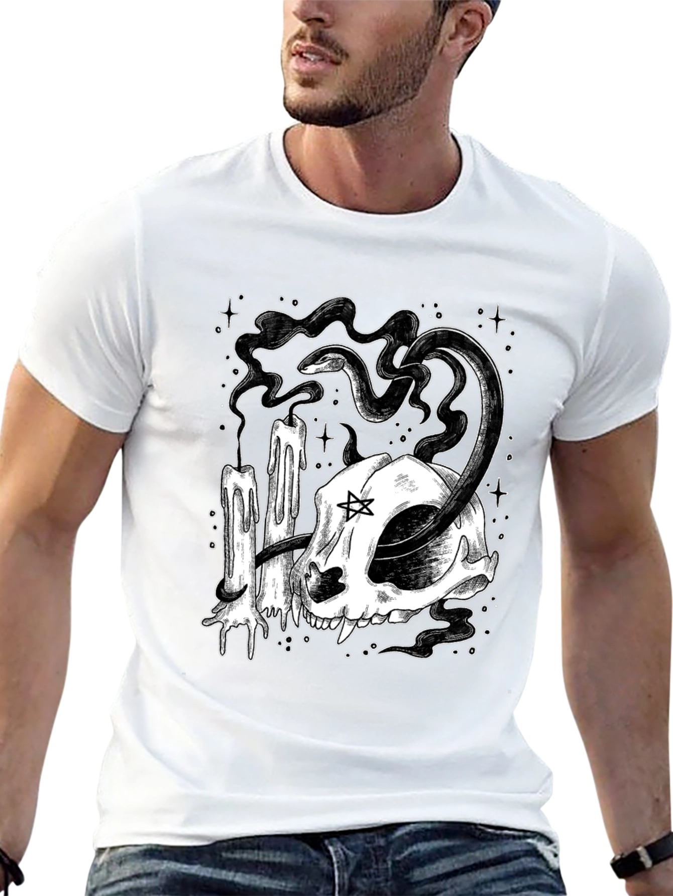 Gothic Skull Snake Candle Graphic Tee
