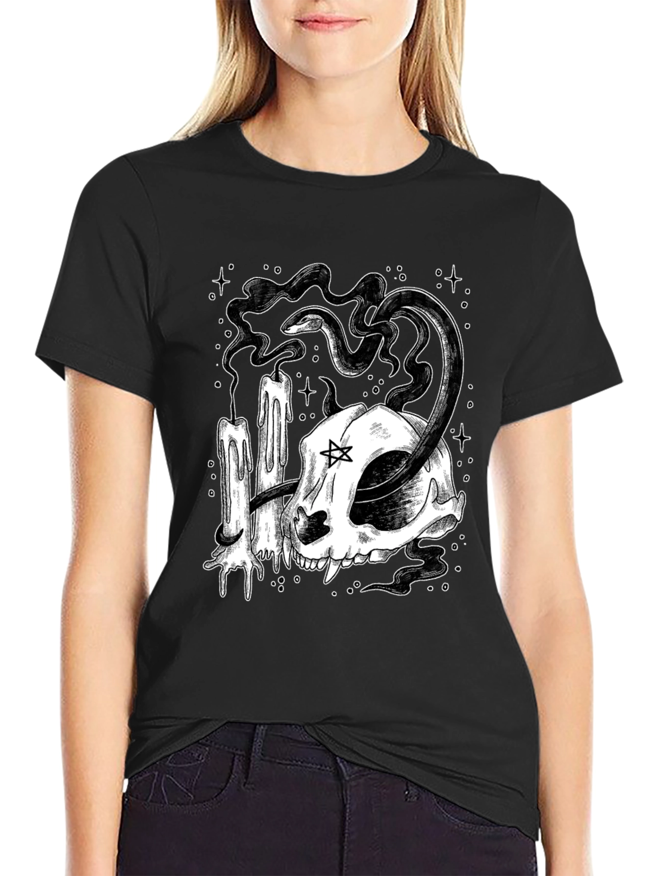 Gothic Skull Snake Candle Graphic Tee