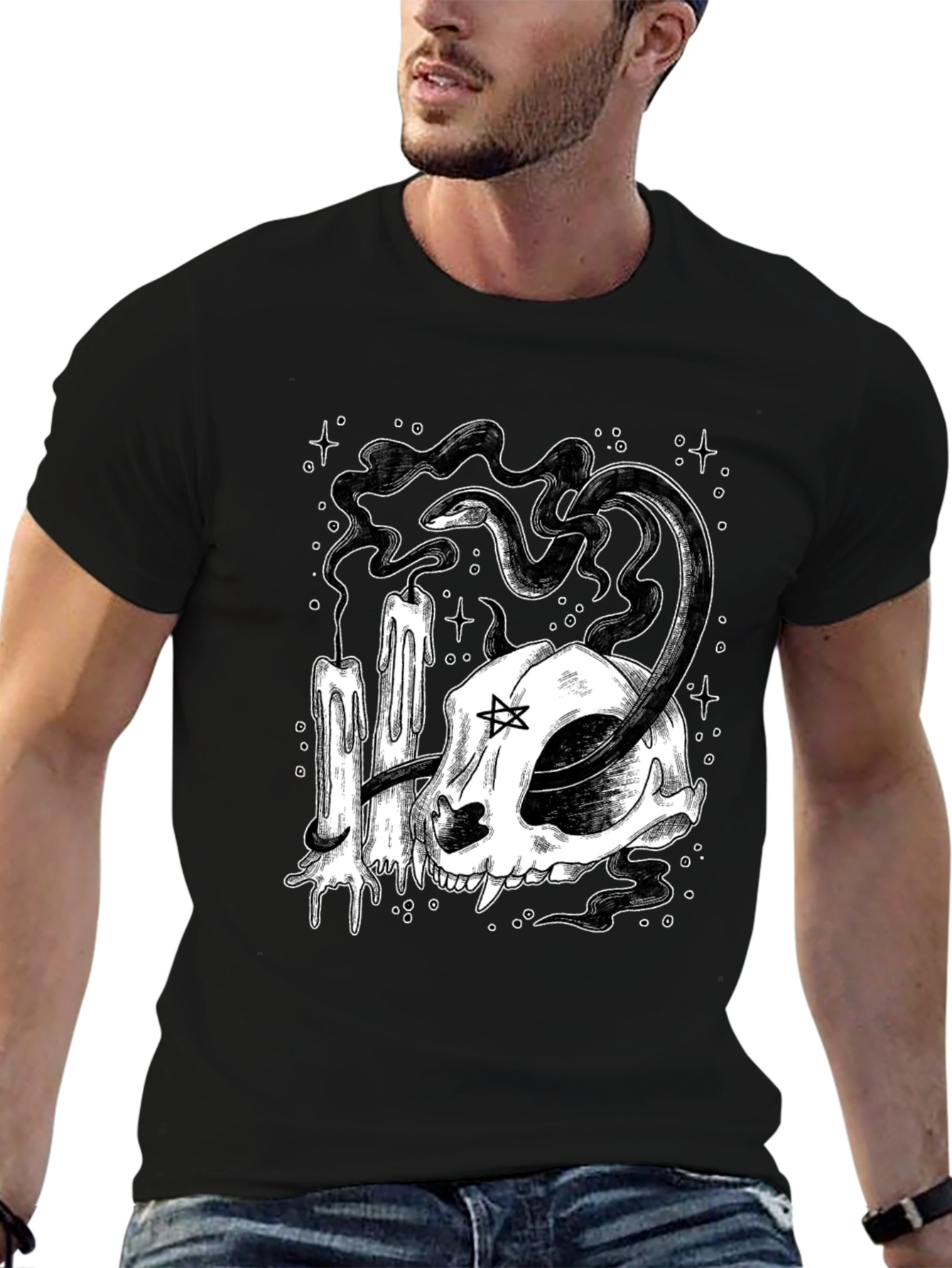 Gothic Skull Snake Candle Graphic Tee