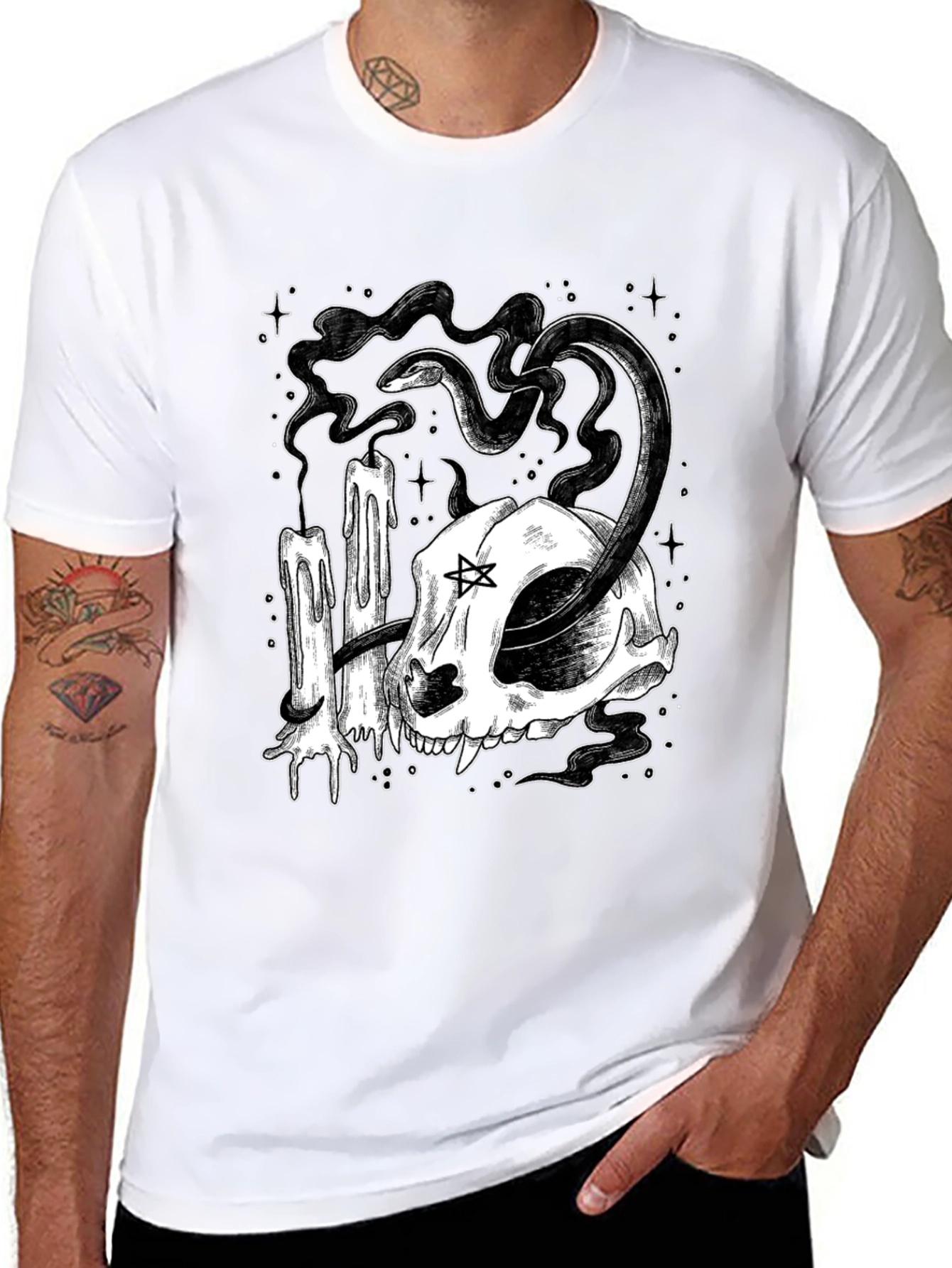 Gothic Skull Snake Candle Graphic Tee