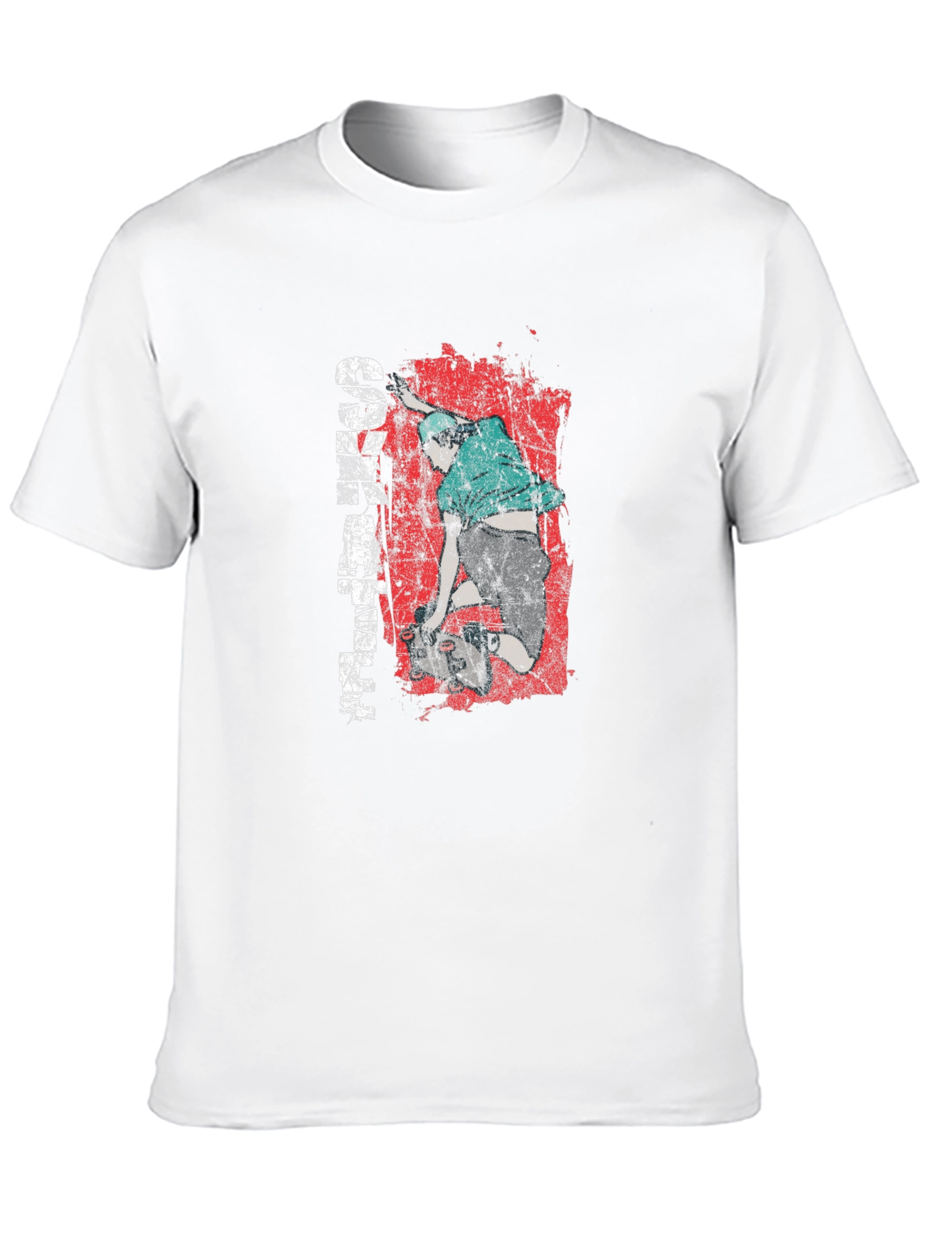Skateboarder Graphic Tee - Distressed Red Black Cotton Shirt