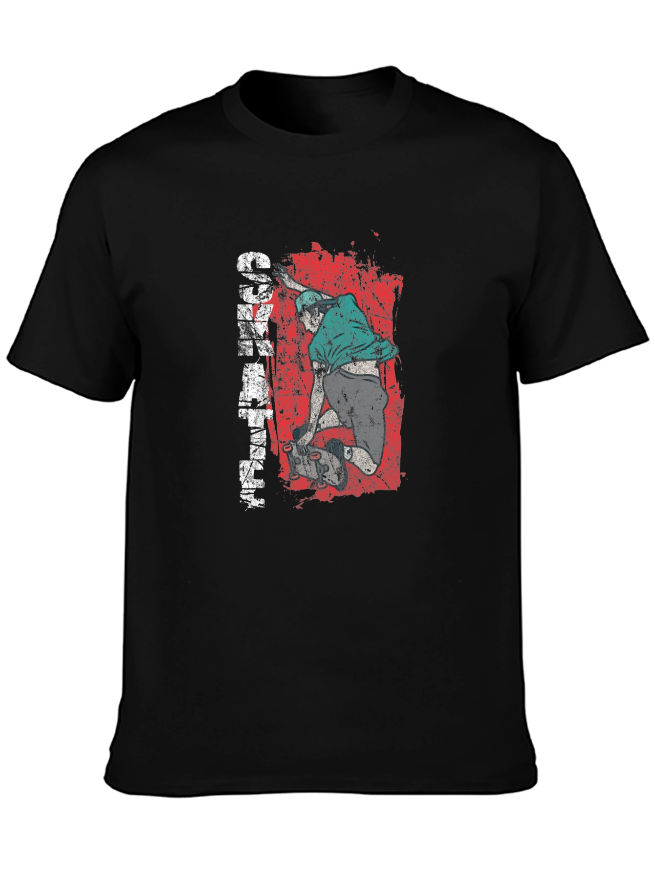 Skateboarder Graphic Tee - Distressed Red Black Cotton Shirt