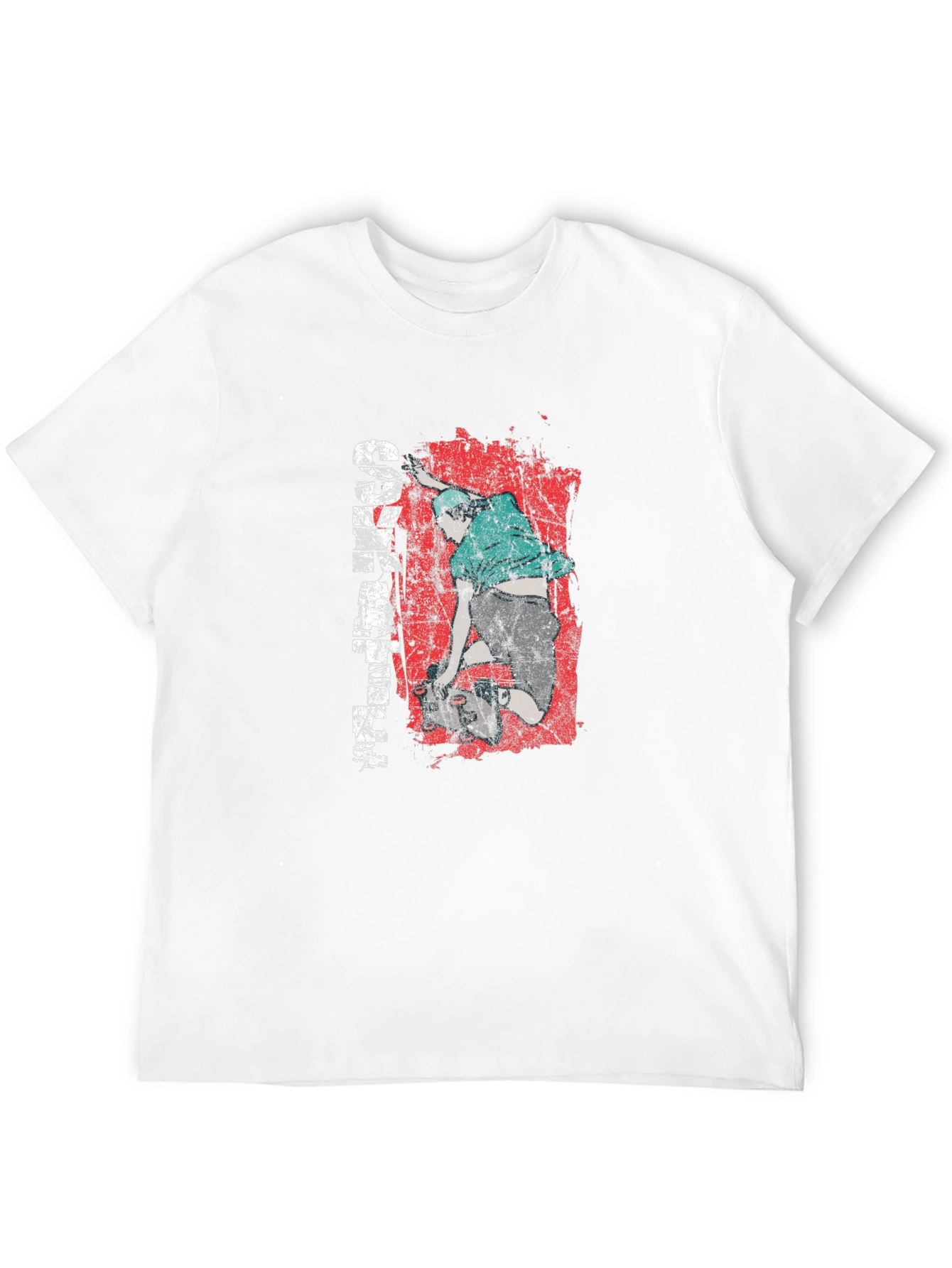 Skateboarder Graphic Tee - Distressed Red Black Cotton Shirt