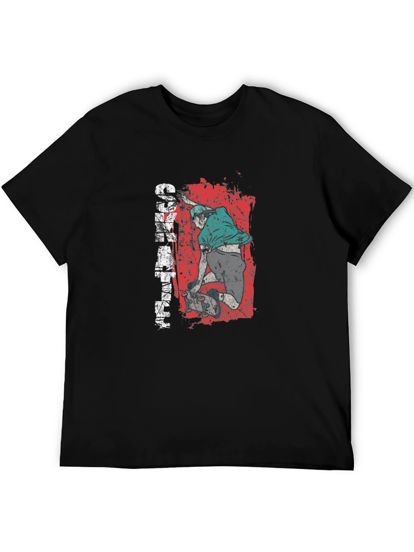 Skateboarder Graphic Tee - Distressed Red Black Cotton Shirt