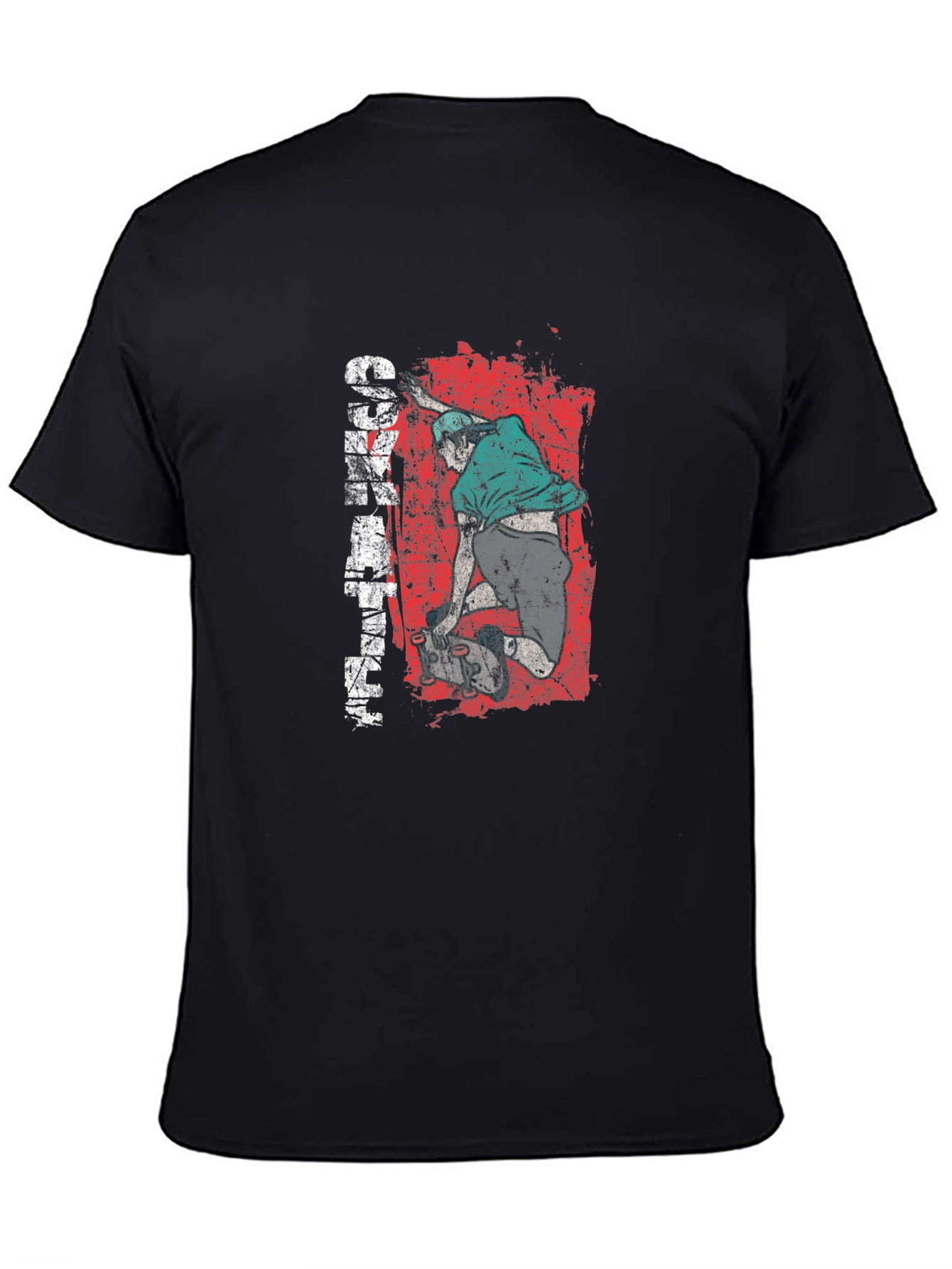 Skateboarder Graphic Tee - Distressed Red Black Cotton Shirt