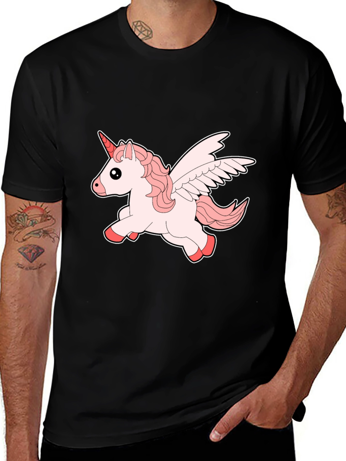 Unicorn Graphic Print Black T-Shirt