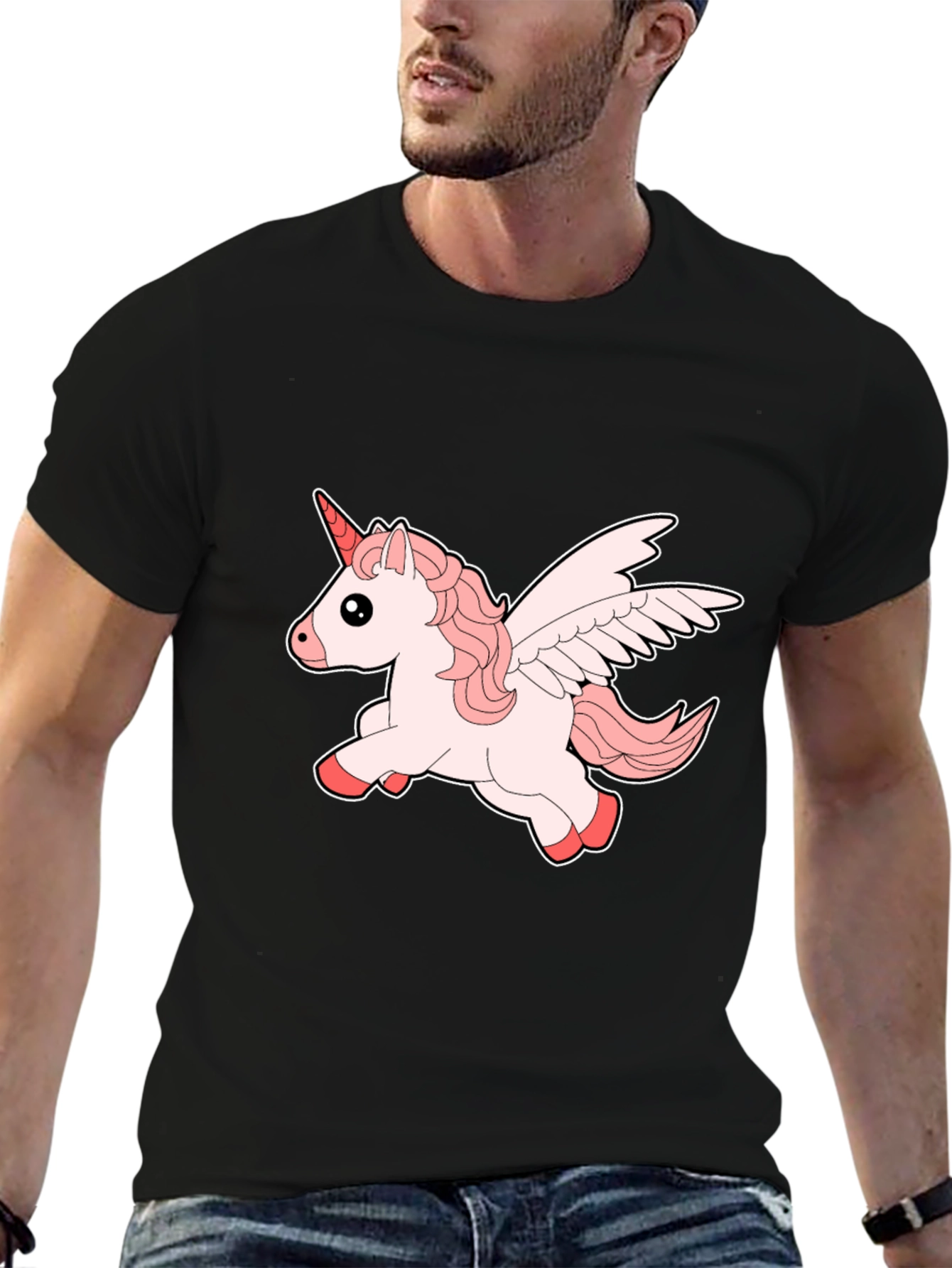 Unicorn Graphic Print Black T-Shirt