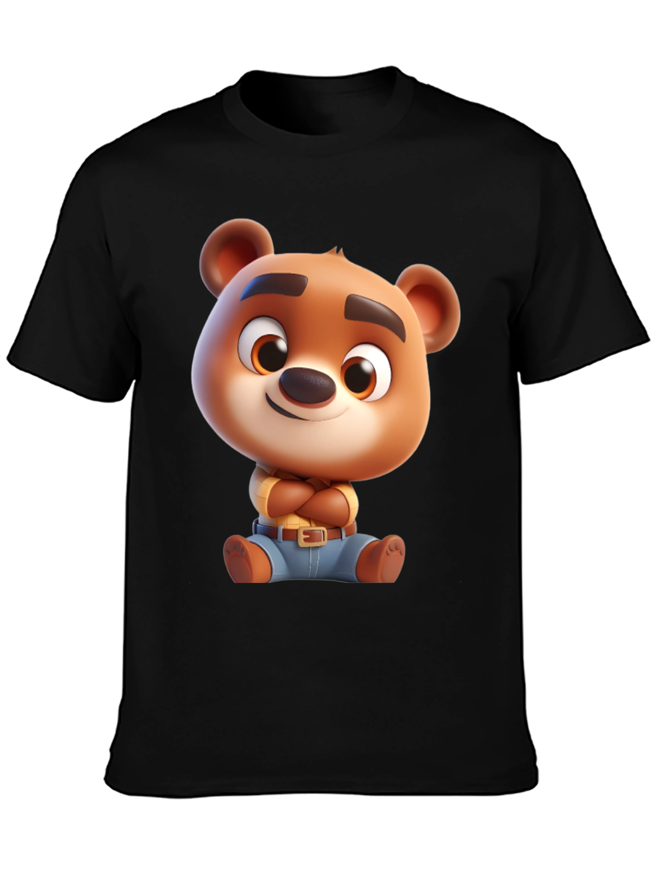 Cartoon Bear Graphic Tee - Black