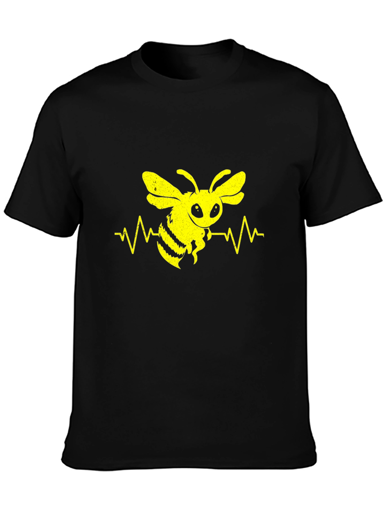 Bee Heartbeat Graphic Tee - Black Cotton T-Shirt