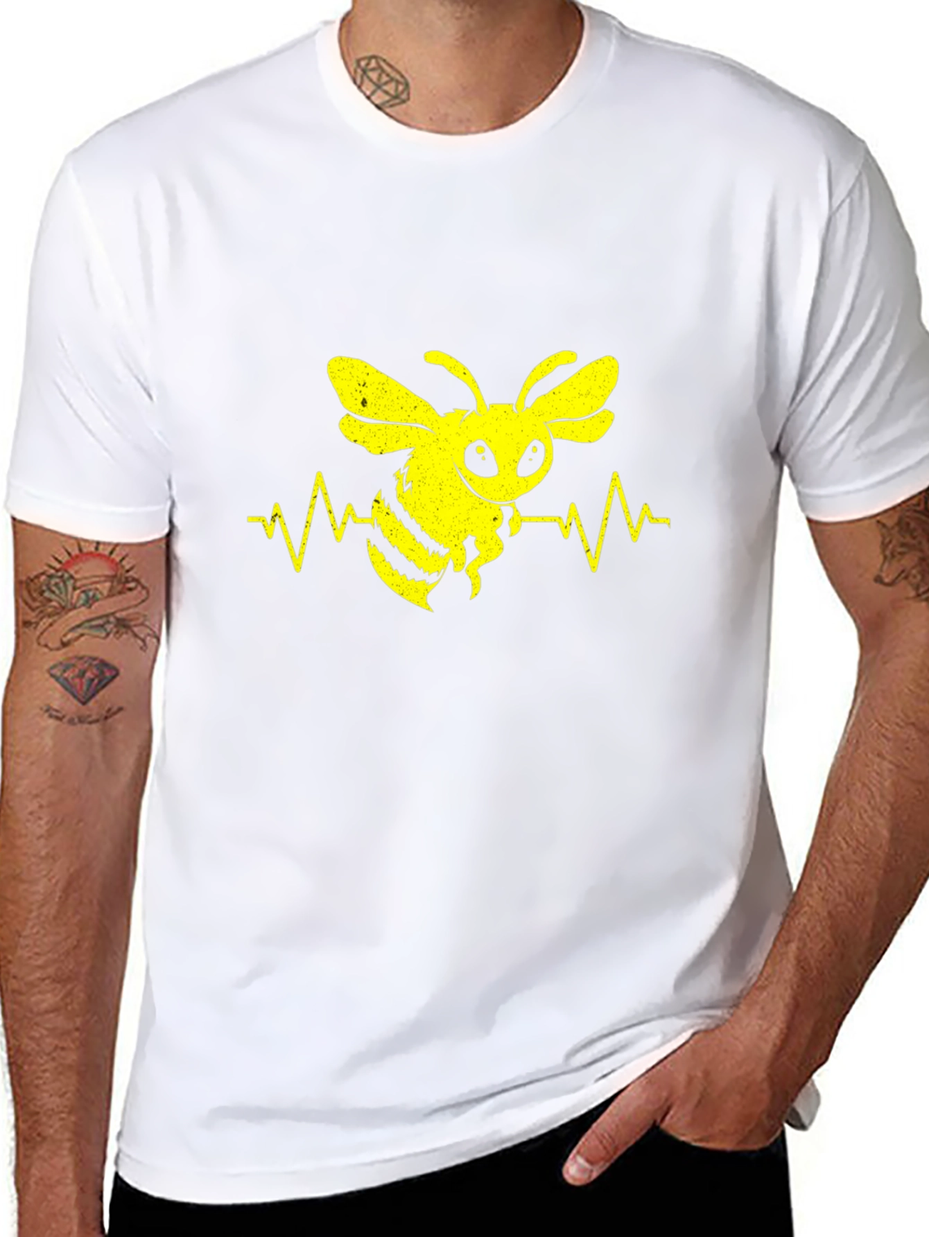 Bee Heartbeat Graphic Tee - Black Cotton T-Shirt