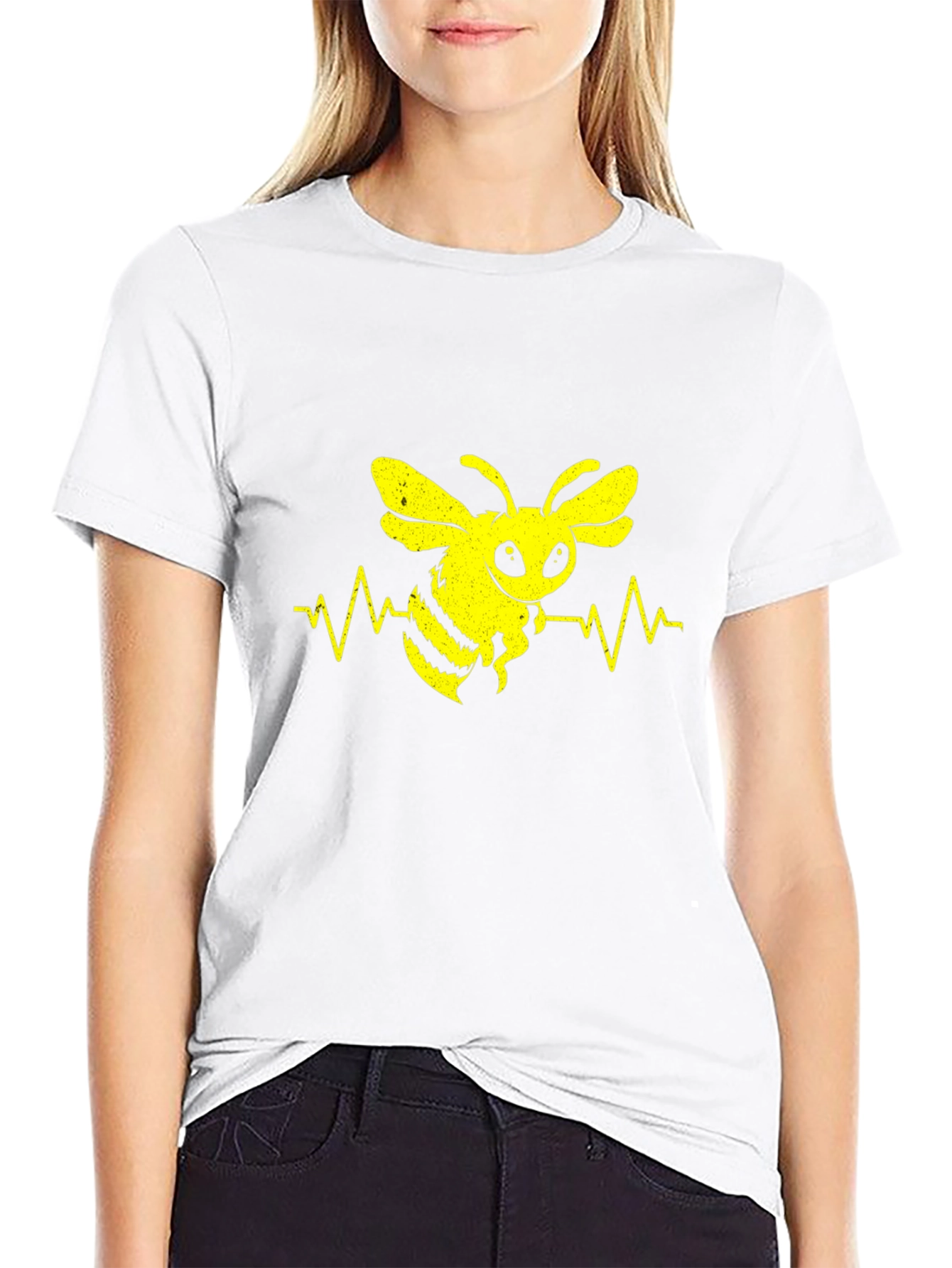 Bee Heartbeat Graphic Tee - Black Cotton T-Shirt