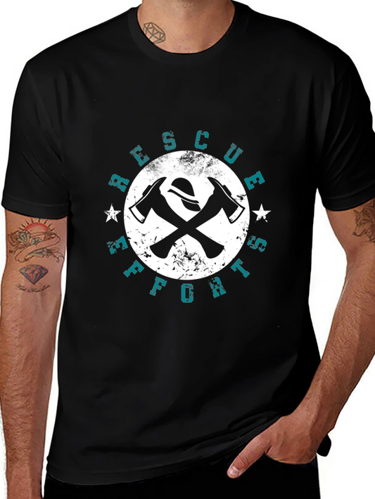Firefighter Rescue Effort Graphic Black T-Shirt