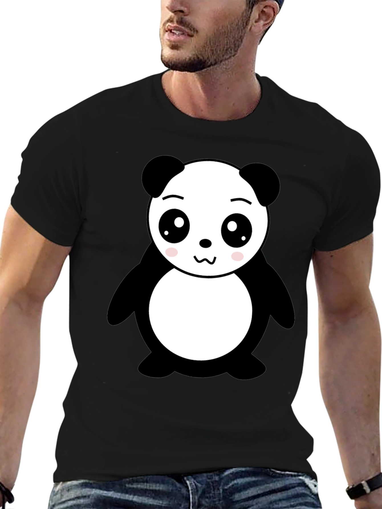 Cute Panda Bear Graphic Black T-Shirt