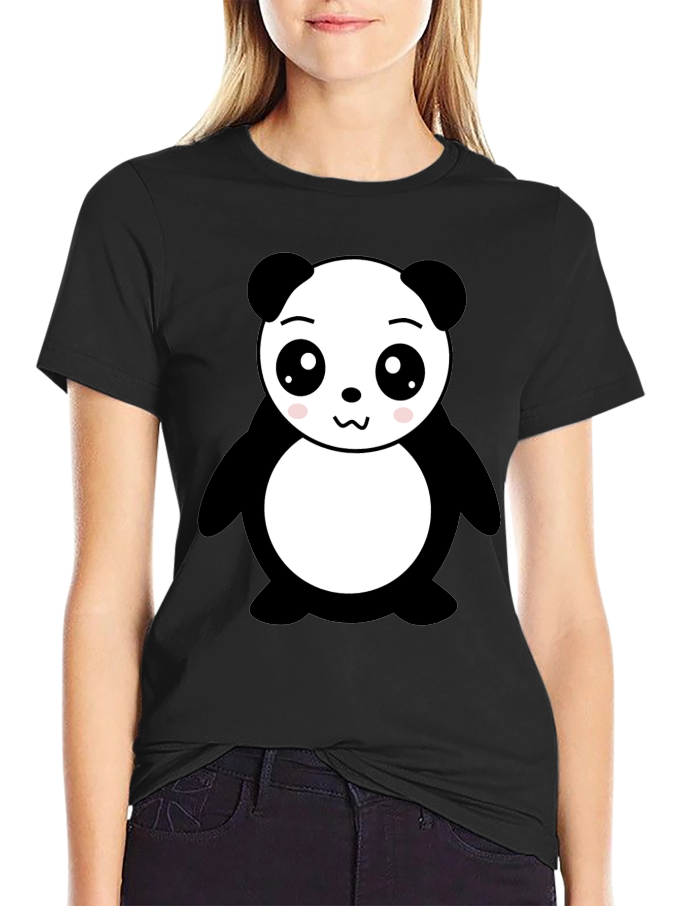 Cute Panda Bear Graphic Black T-Shirt