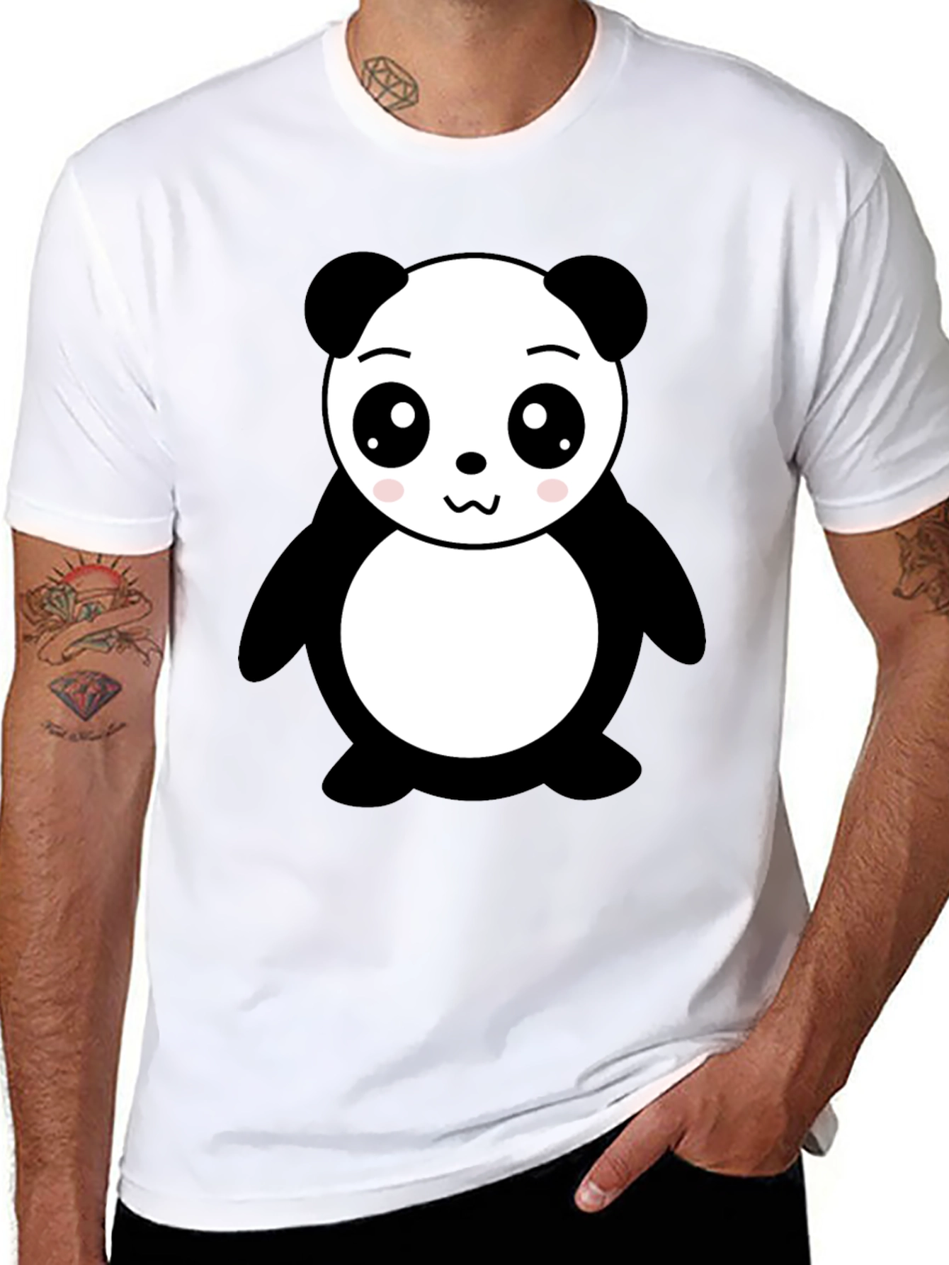 Cute Panda Bear Graphic Black T-Shirt