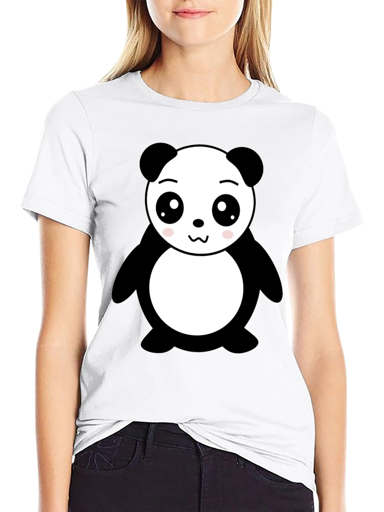 Cute Panda Bear Graphic Black T-Shirt