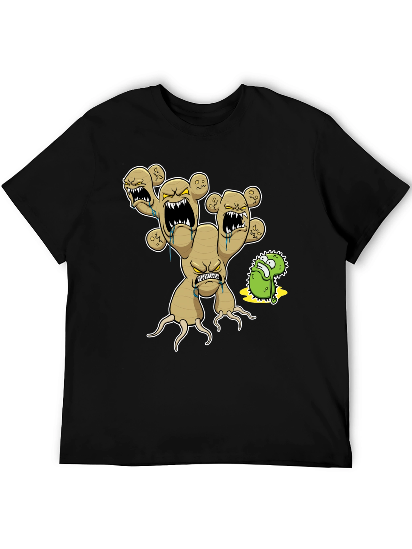 Mens Black T-Shirt with Cartoon Ginger Root Graphic