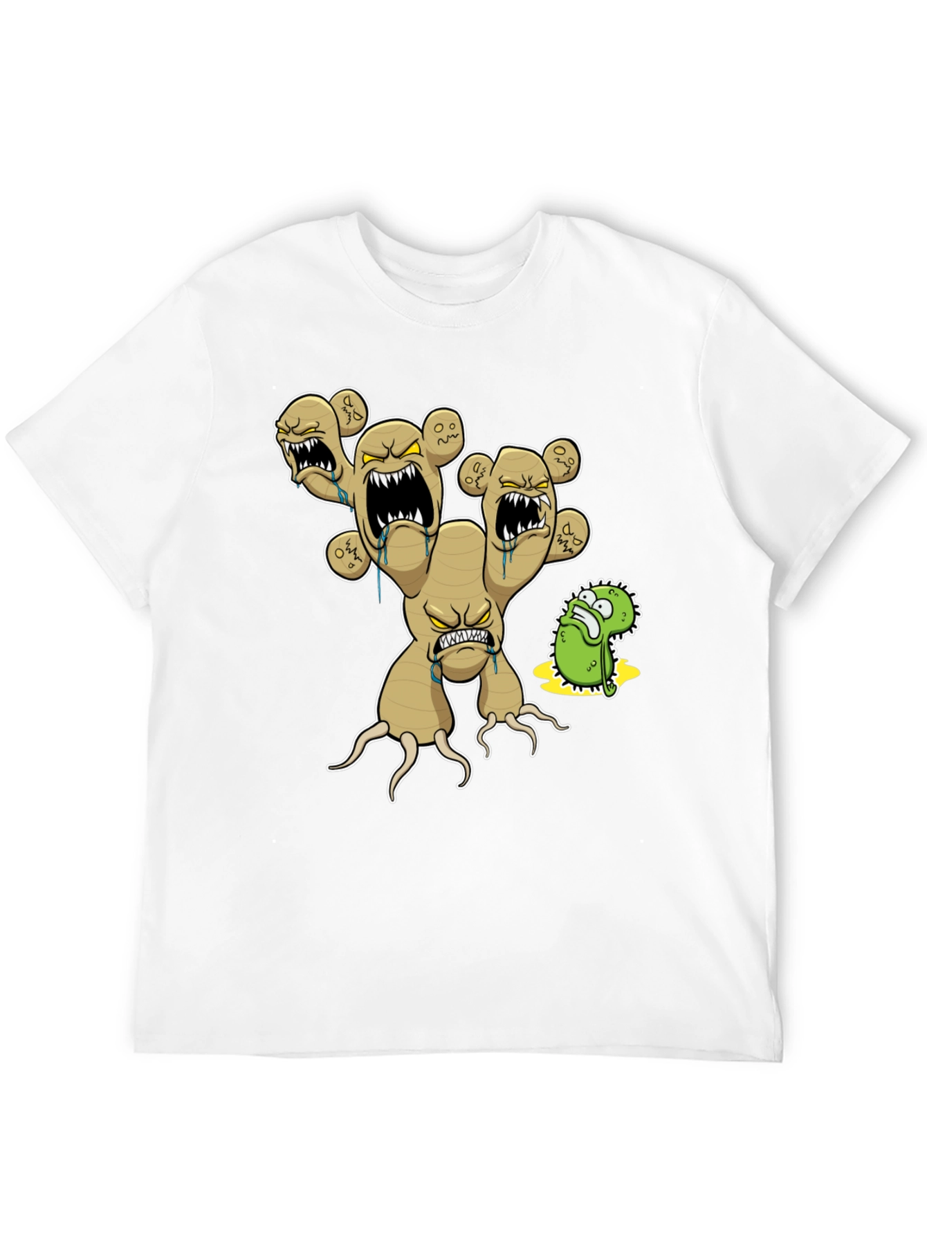 Mens Black T-Shirt with Cartoon Ginger Root Graphic