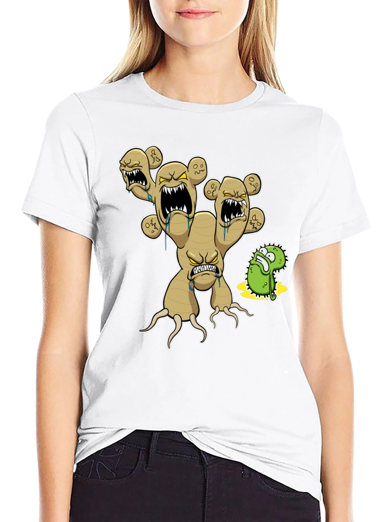 Mens Black T-Shirt with Cartoon Ginger Root Graphic