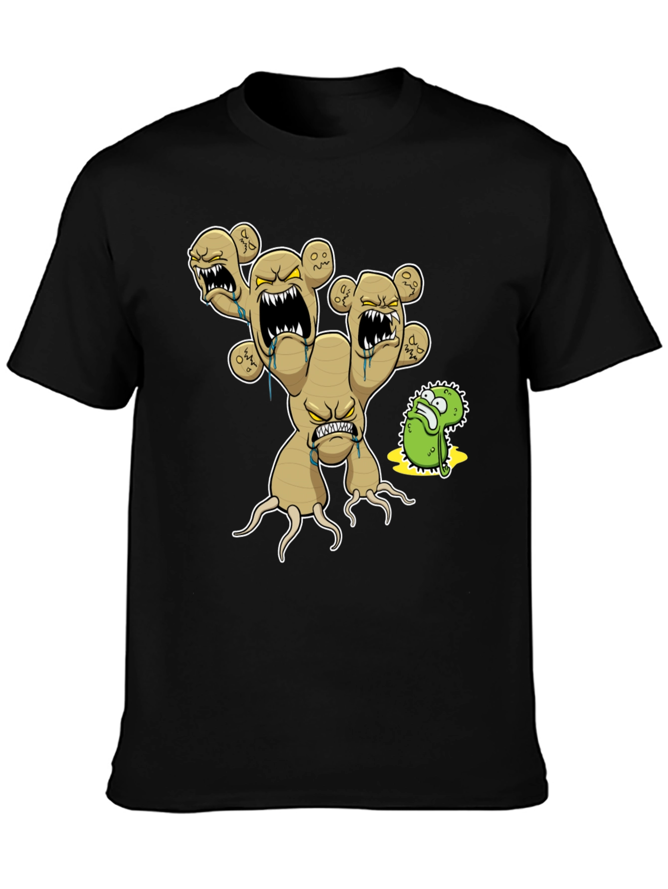 Mens Black T-Shirt with Cartoon Ginger Root Graphic