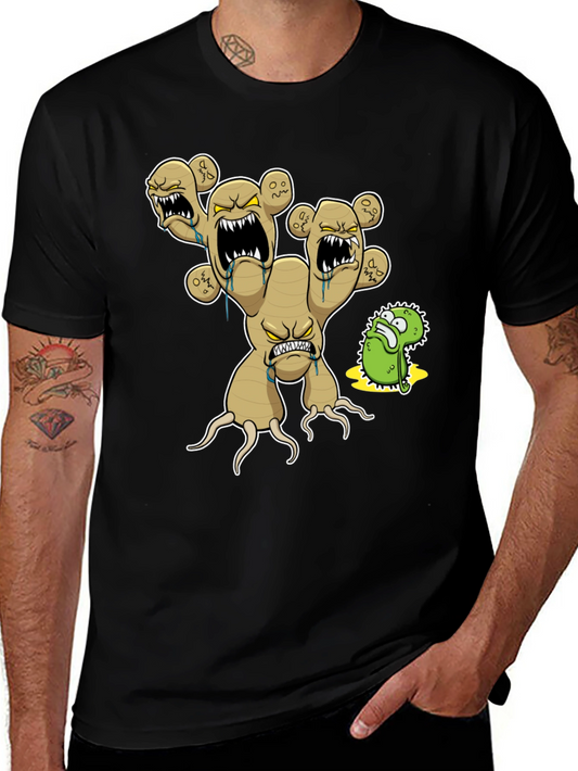 Mens Black T-Shirt with Cartoon Ginger Root Graphic