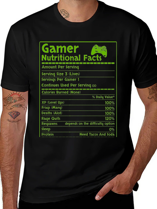 Gamer Nutritional Facts T-Shirt - Funny Gaming Tee