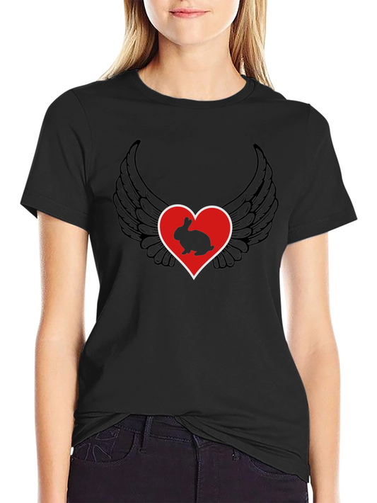 Heart & Rabbit Wings Black T-Shirt
