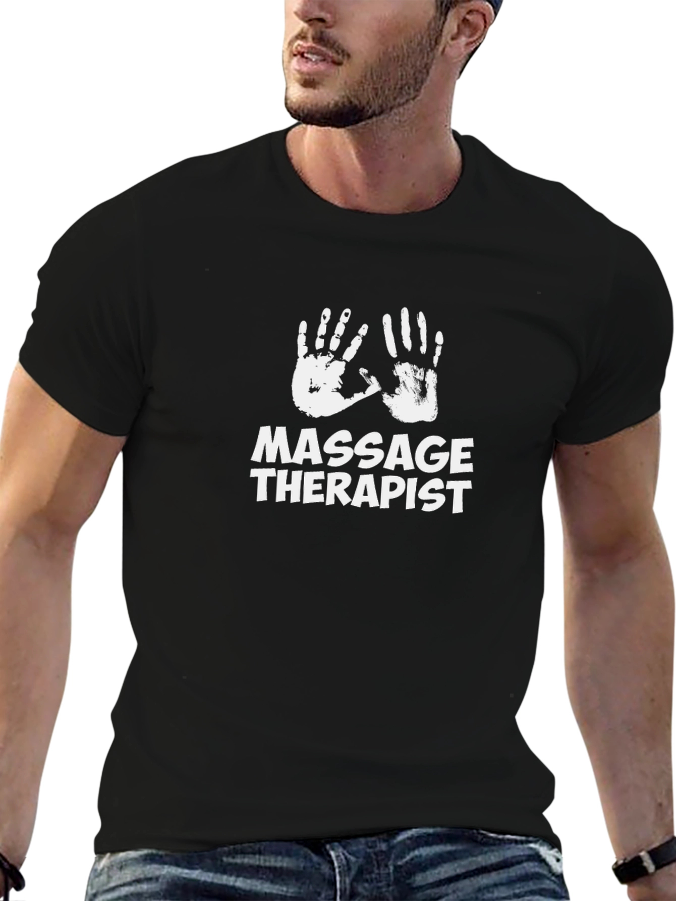 Massage Therapist T-Shirt - Black Cotton Blend Graphic Tee