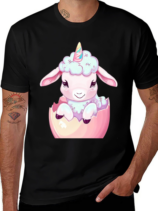 Cute Unicorn Lamb in Egg Black T-Shirt