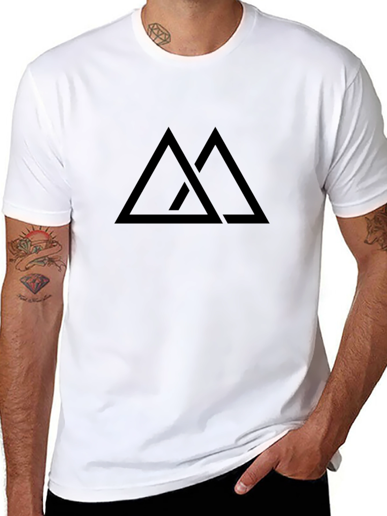 Minimalist Double Triangle Graphic Black T-Shirt