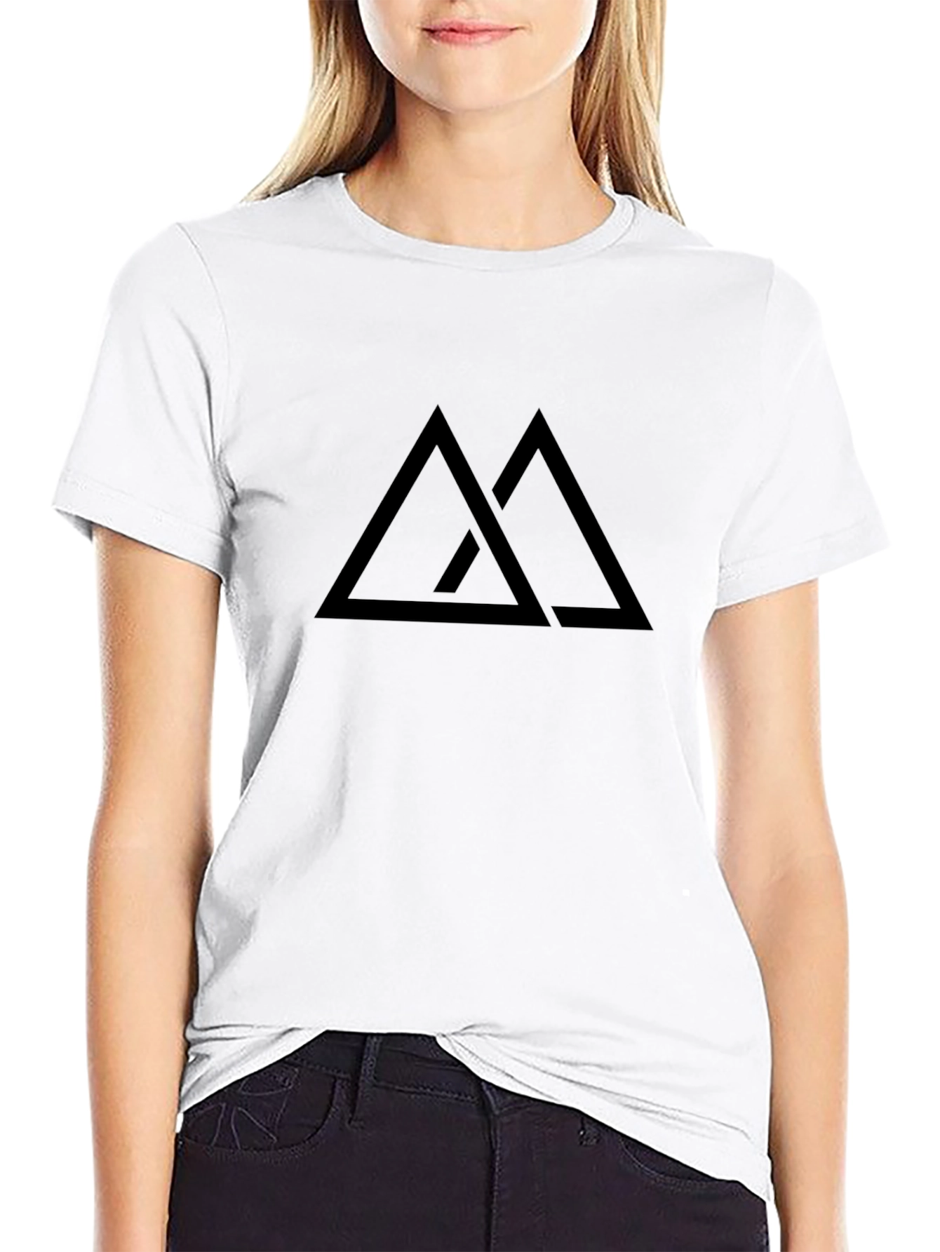 Minimalist Double Triangle Graphic Black T-Shirt