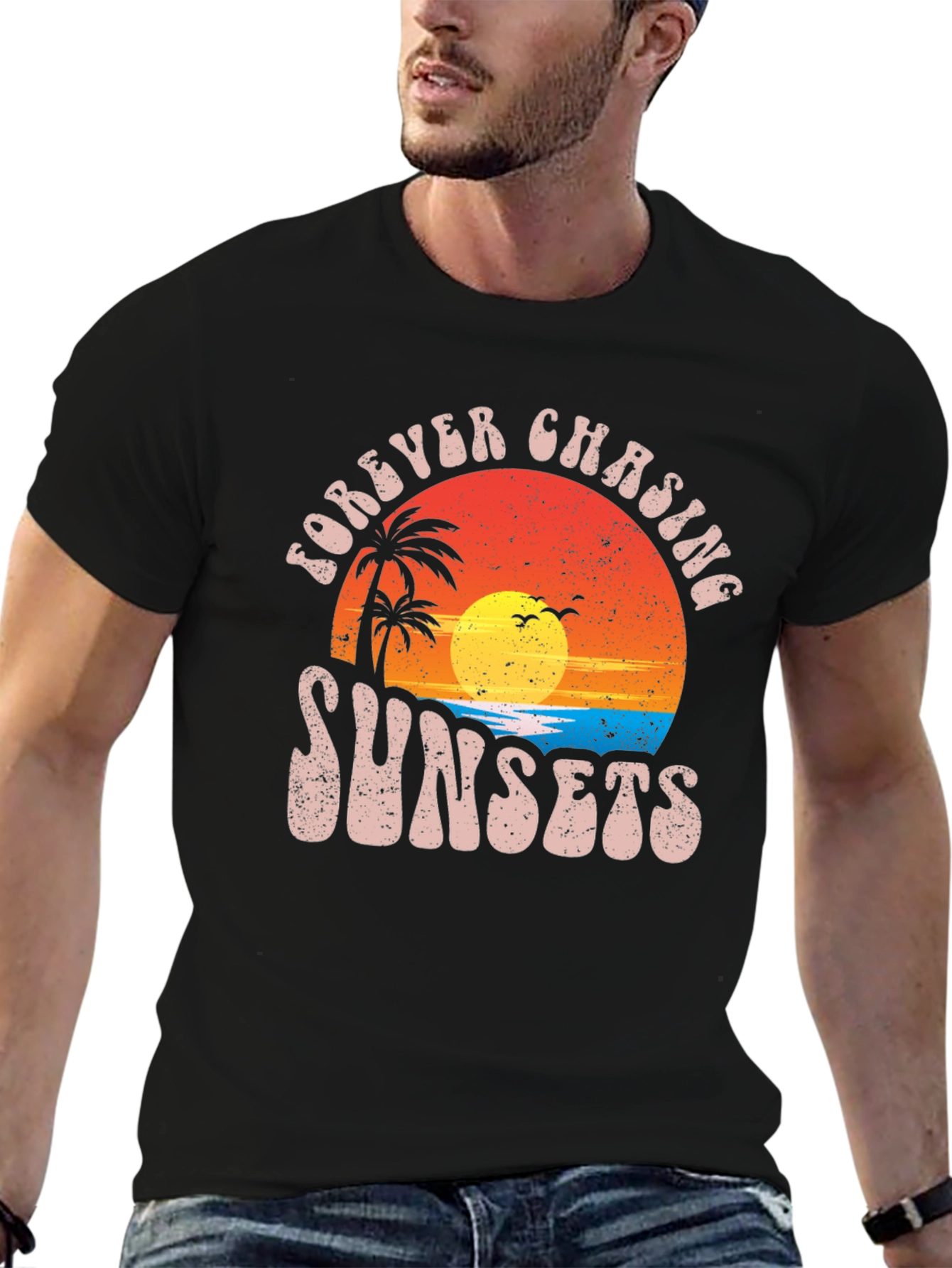 Forever Chasing Sunsets Black Graphic Tee