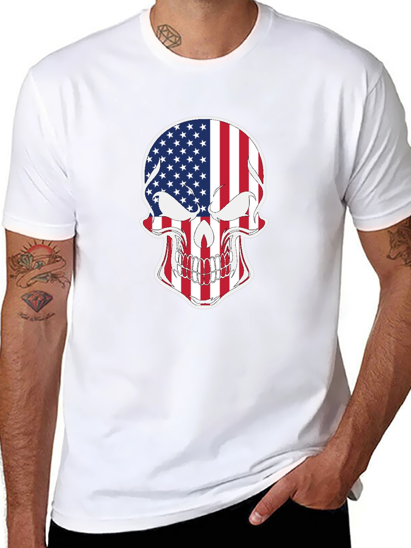 American Flag Skull Graphic T-Shirt