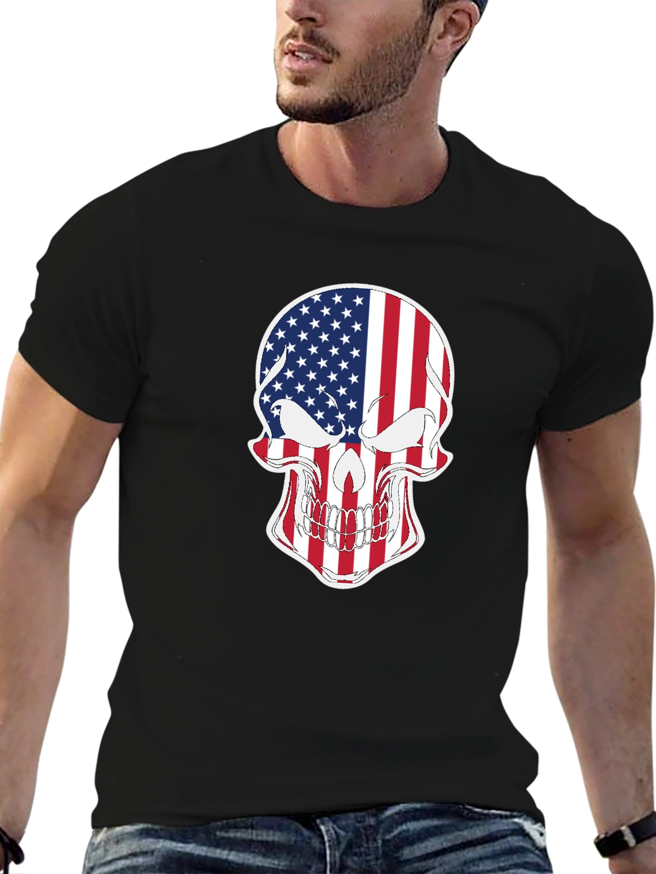 American Flag Skull Graphic T-Shirt