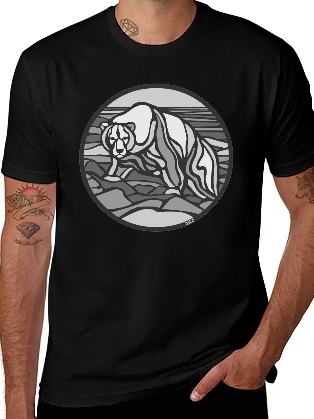 Bear Graphic T-Shirt - Black Cotton Tee