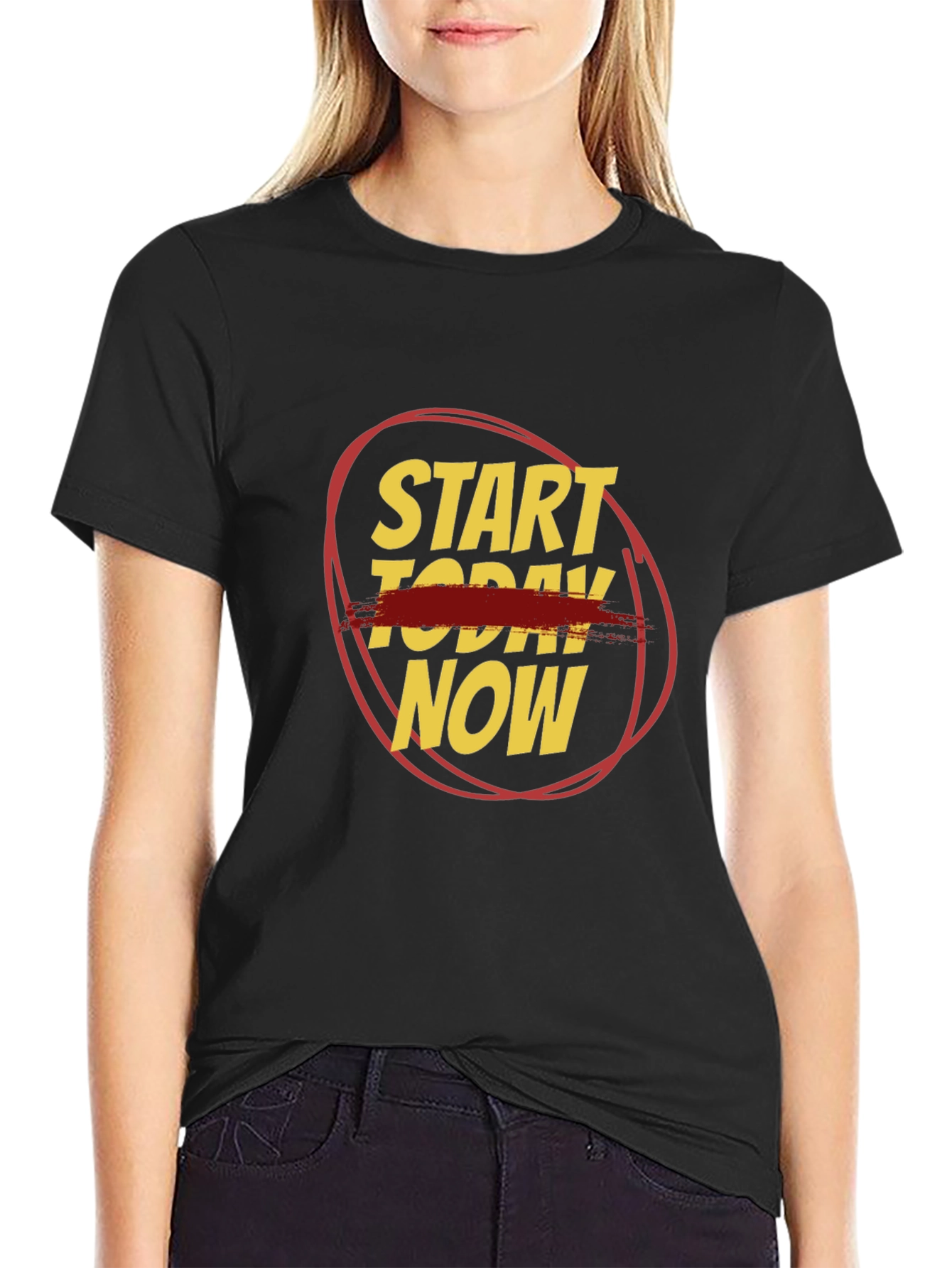 Start Today Now Graphic Tee - Black Cotton